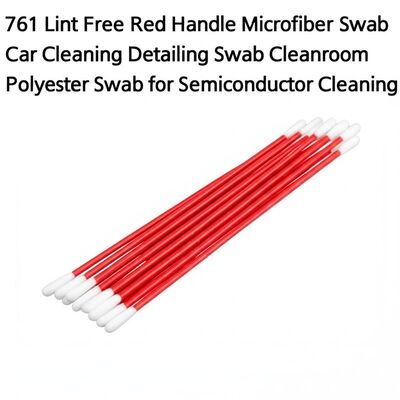 761 Lint Free Red Handle Microfiber Swab Car Cleaning Detailing Swab Cleanroom Polyester Swab for Semiconductor Cleaning
