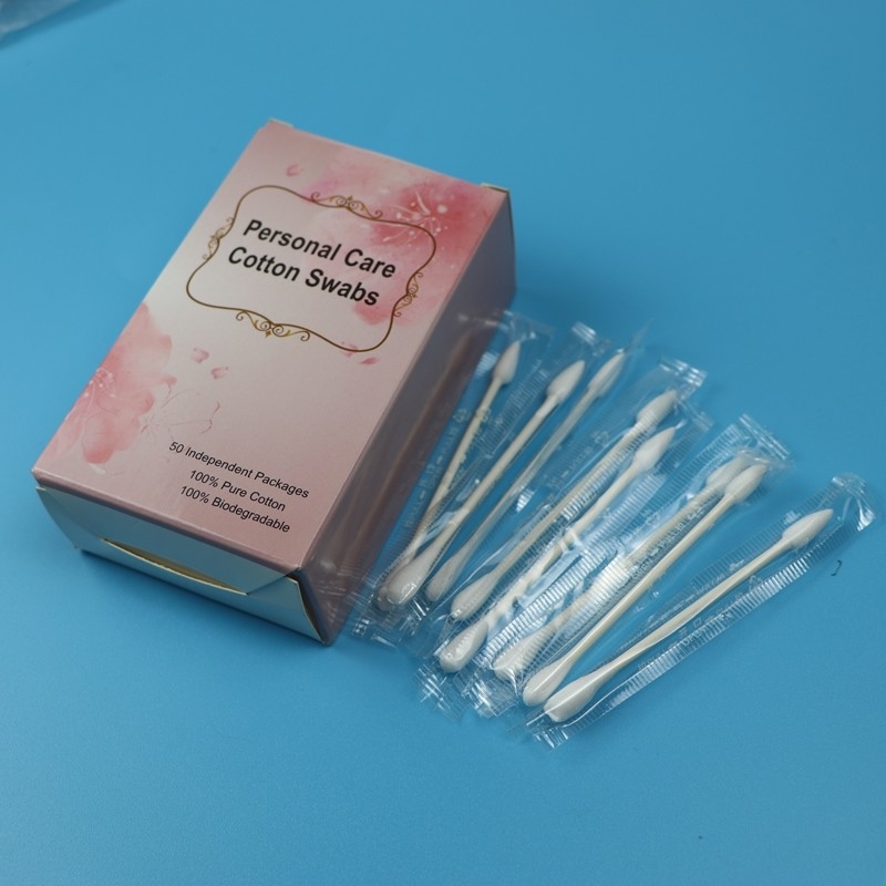 Individual Wrapped Paper Stick Round And Pointed Cotton Swab For Personal Care