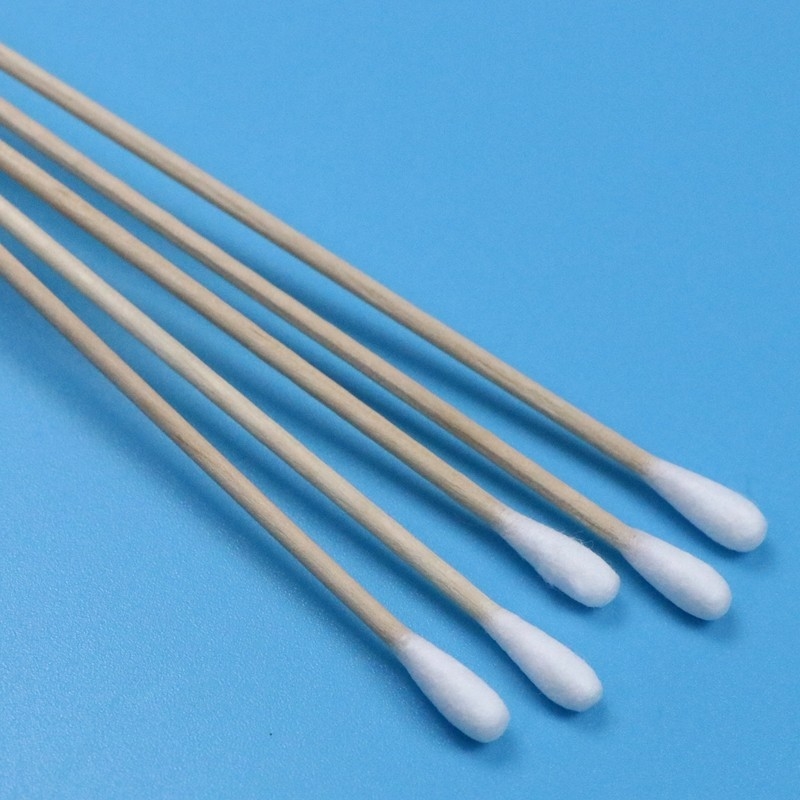 CA-006 Biodegradable Long Wooden Stick Cleanroom Q Tips Industrial Cotton Bud Cleaning Swab Stick