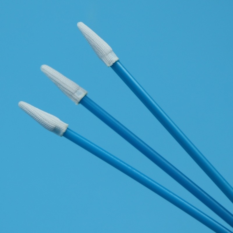 Lint Free Double Layers Knitted Polyester Tip Swab Small Pointed Cleanroom Swab With Blue Handle