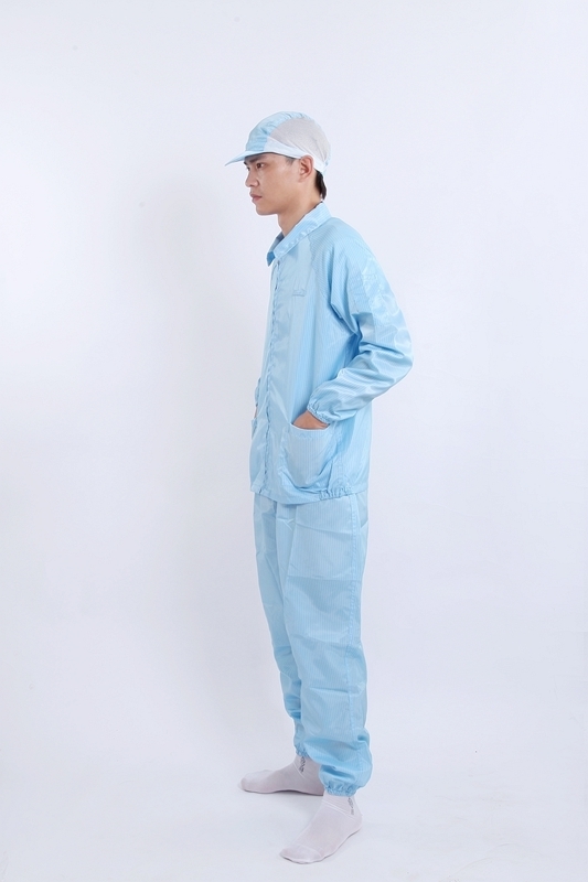 Anti-Static Notched Collar Separates Top Pants Cleanroom Approved For Controlled Environments In White / Blue / Pink / Black