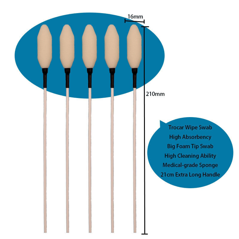 21cm Disposable Long PP Stick Medical Cleaning Sponge Swab Foam Tip Trocar Wipe Swab for Hospital