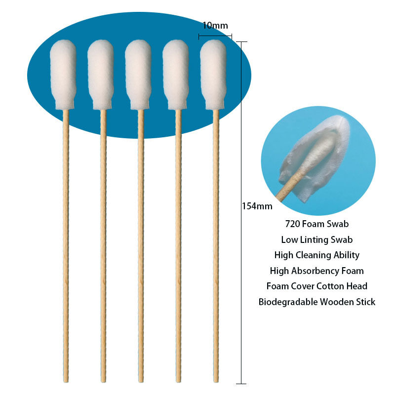 720 Biodegradable Wooden Stick Foam Cover Cotton Cleanroom Swab Foam Swab Applicator with Wooden Stick 