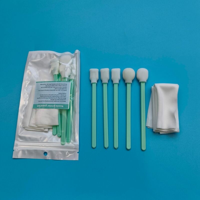 Lint Free Green Handle Soft Sponge Swab Foam Tip Detailing Swab Kit Printer Cleaning Kit with Polyester Wipes