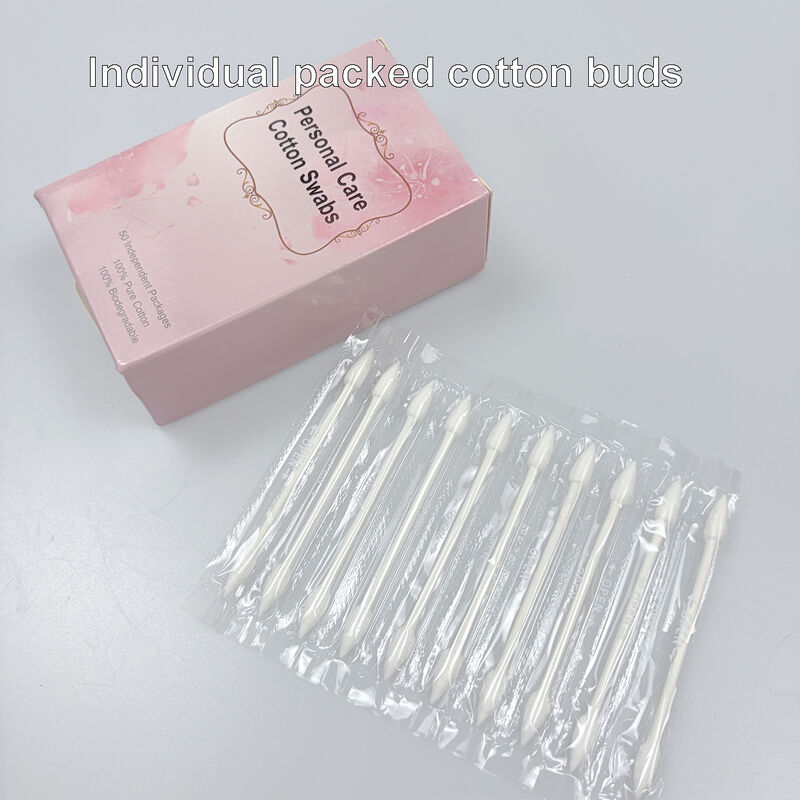 Individually Wrapped Cotton Buds - Double Round & Pointy Heads for Makeup, Nail Slot Cleaning & Daily Use