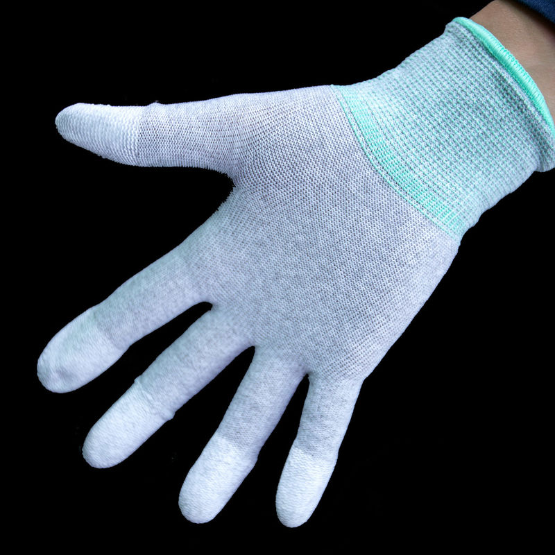 Electronic Use Carbon Fiber Gloves PU Fingertip Coated Knit Wrist / Seamless