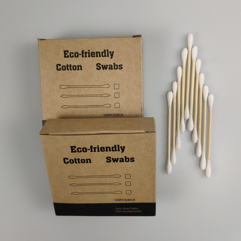 ECO Biodegradable Bamboo Handle Double Head Cotton Bud Swab in Paper Box