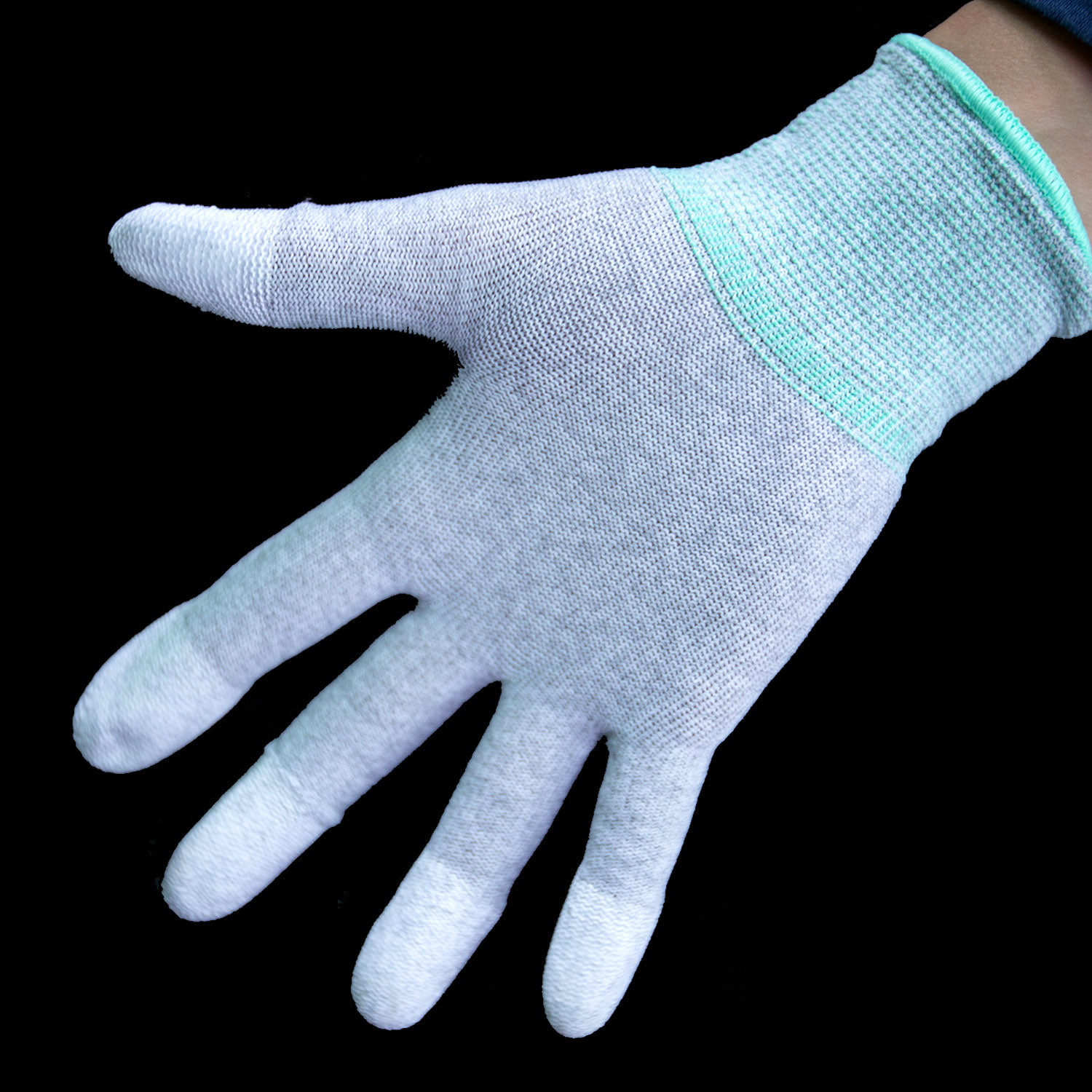 Electronic Use Carbon Fiber Gloves PU Fingertip Coated Knit Wrist